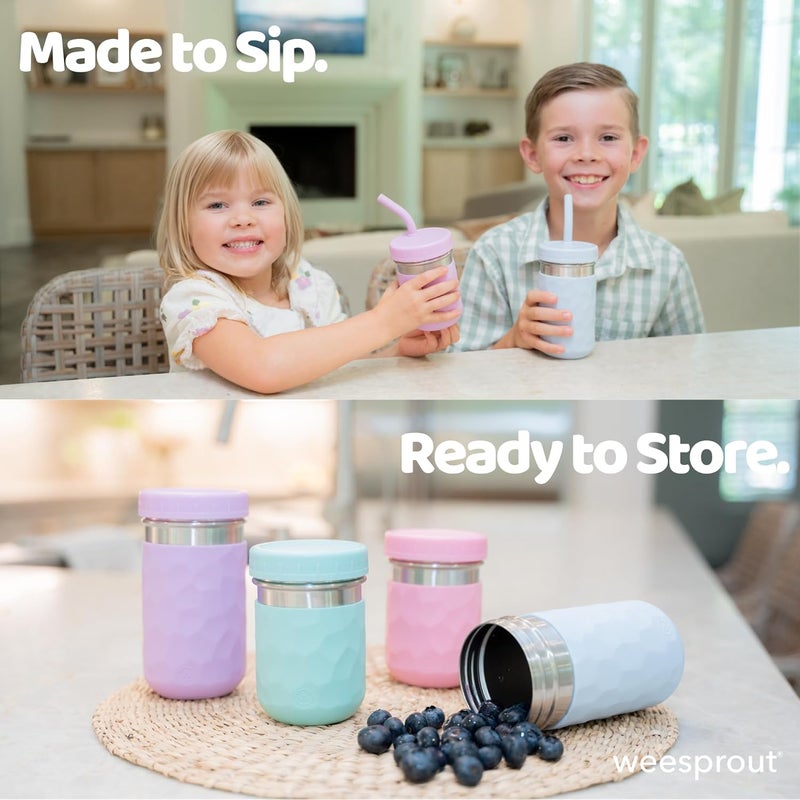 WeeSprout 2-in-1 Drinking Cups for Kids, Durable Stainless Steel Tumbler for Smoothies, Silicone Straws with Stoppers, Premium Plastic Twist Lids, Easy-Grip Sleeves, Set of 4 Dishwasher Safe Kid Cups - Image 5